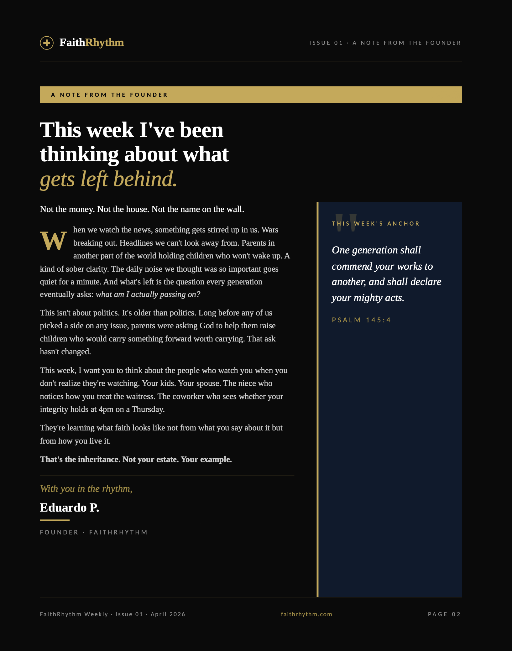 Inside page of The Sunday Edition